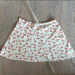 Cherry Print Silk Mini Skirt